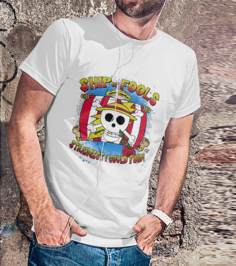 Ship Of Fools Strangest I Could Find Skeleton Straw Hat Rose T-Shirt
