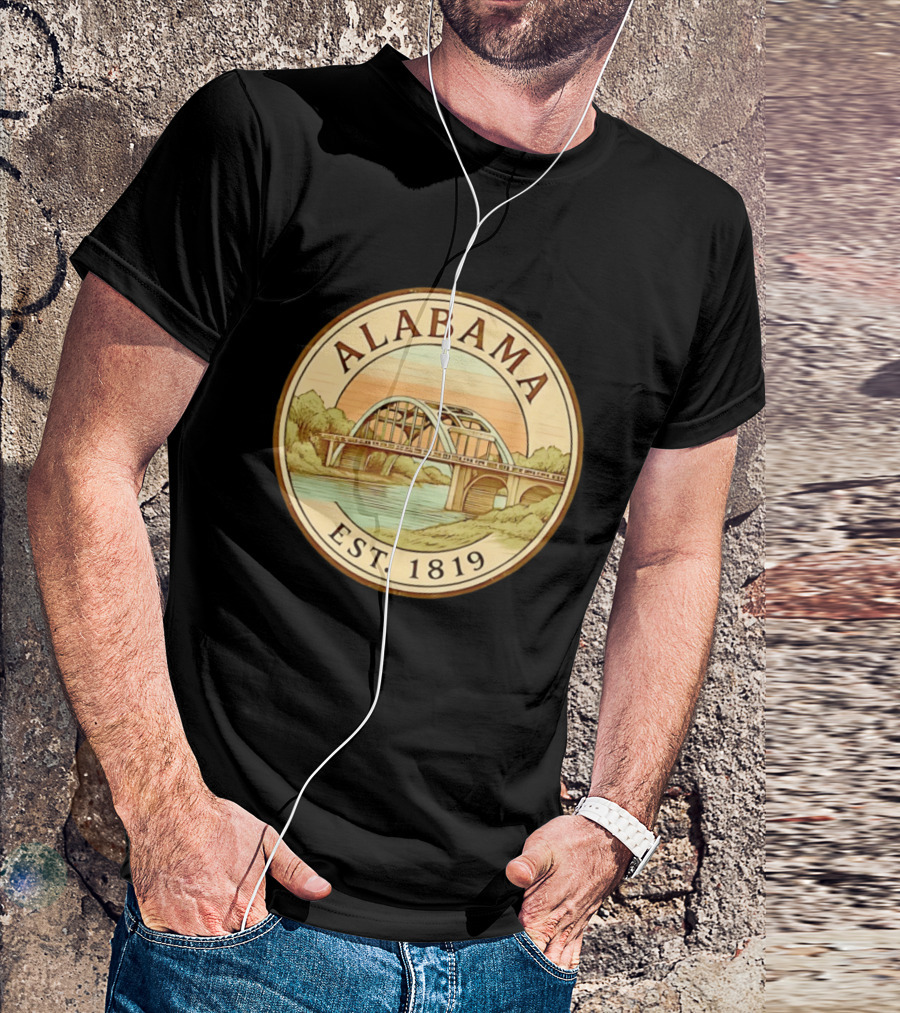 Alabama Bridge Art Est 1819 Vintage Circle T-Shirt