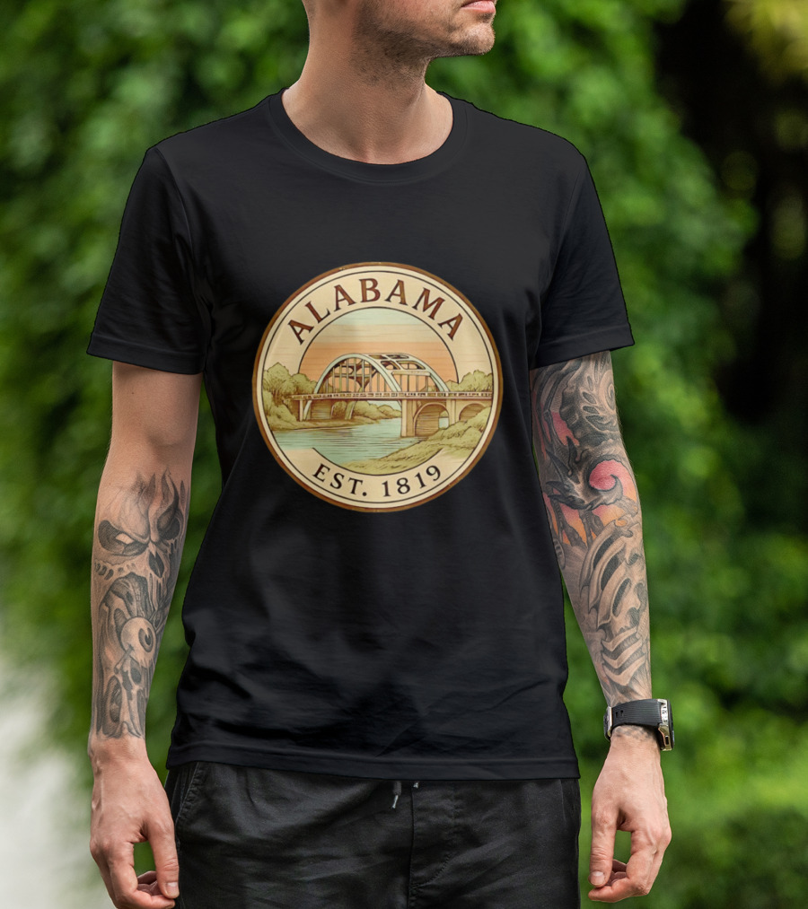 Alabama Bridge Art Est 1819 Vintage Circle T-Shirt