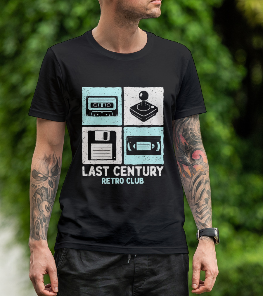 Last Century Retro Club Cassette Tape Joystick Floppy Disk Video Tape T-Shirt