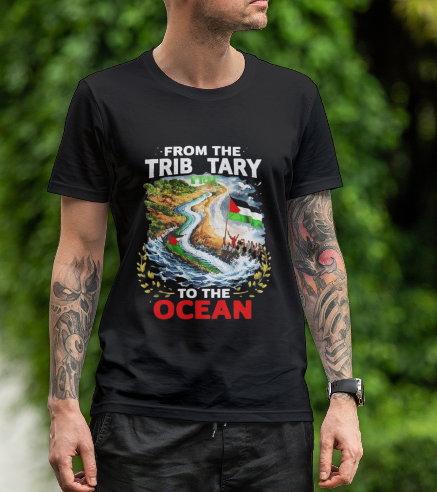 From The Tributary To The Ocean Journey With Flag And River T-Shirt