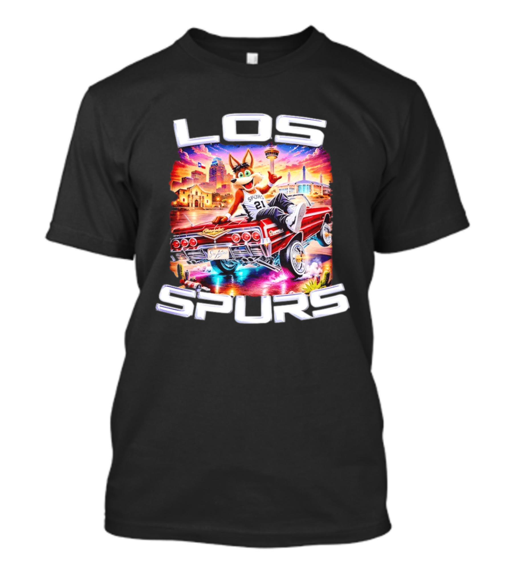 Los Spurs Coyote 21 LowRider San Antonio Skyline T-Shirt
