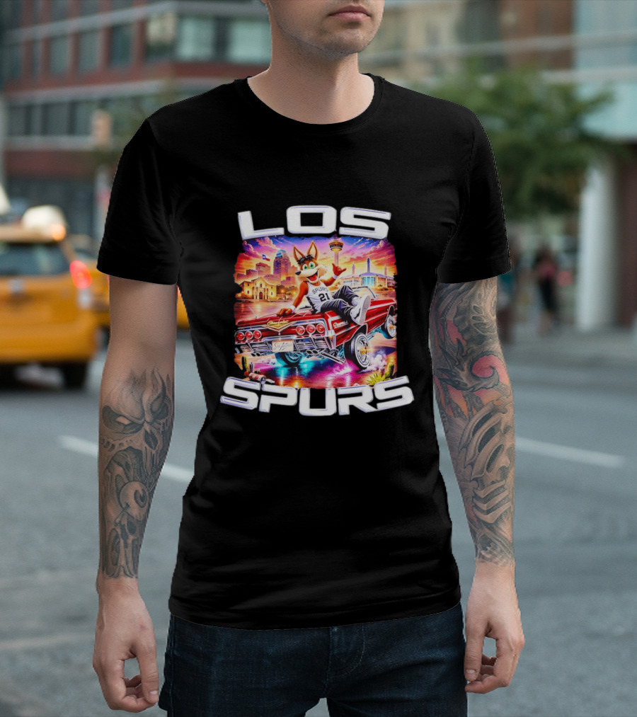 Los Spurs Coyote 21 LowRider San Antonio Skyline T-Shirt