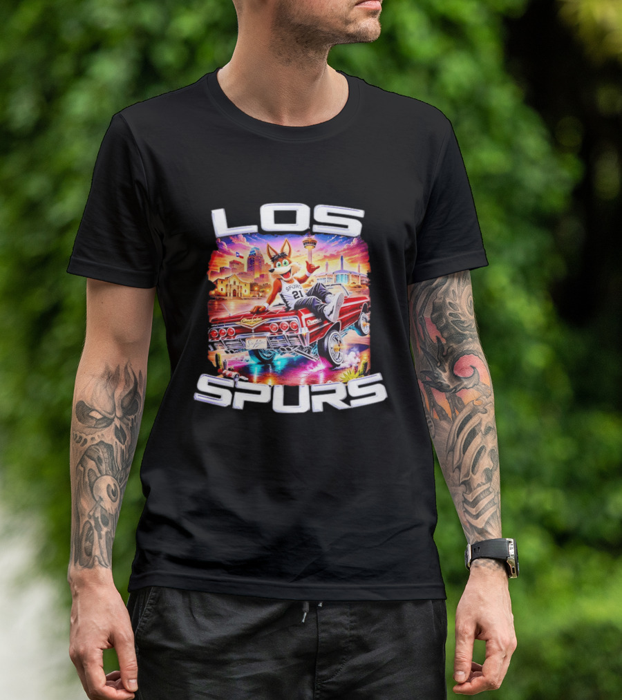 Los Spurs Coyote 21 LowRider San Antonio Skyline T-Shirt
