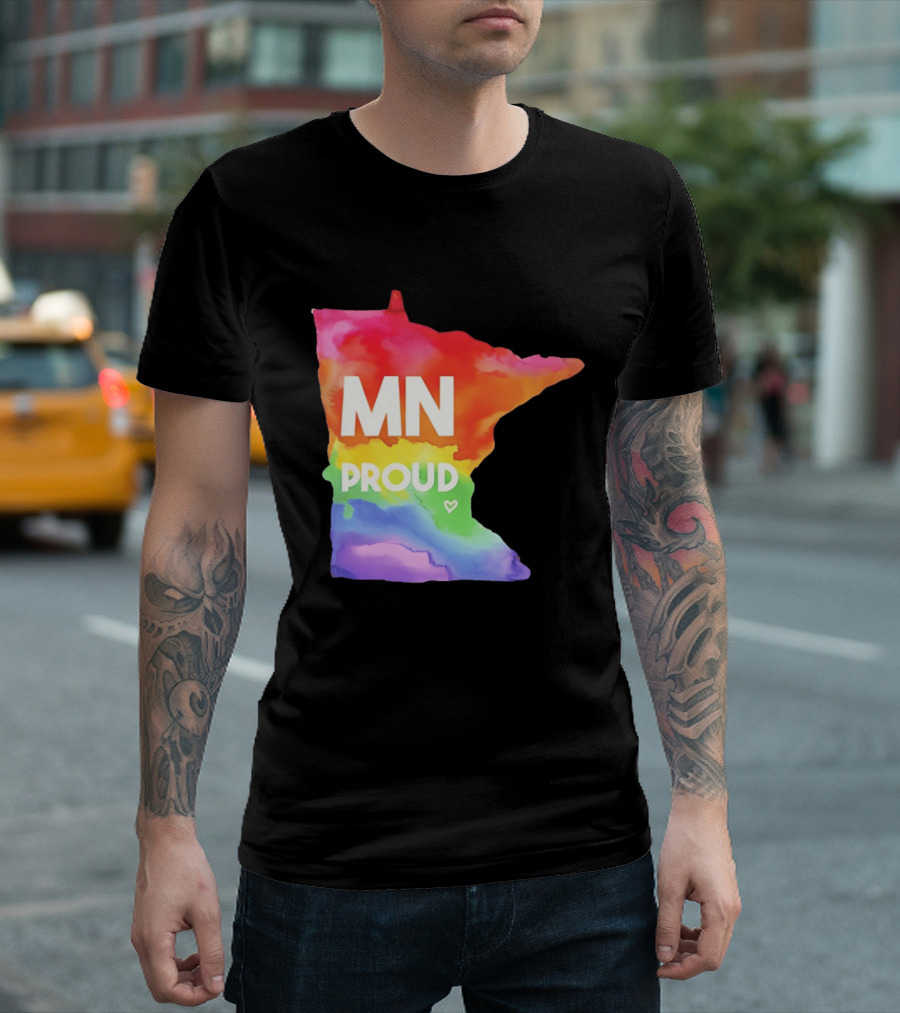 MN Proud Rainbow Heart Minnesota Map T-Shirt