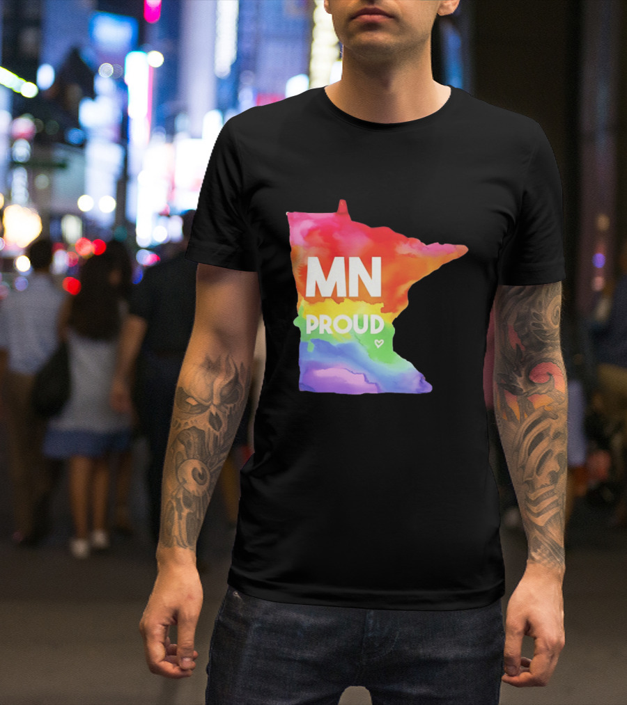 MN Proud Rainbow Heart Minnesota Map T-Shirt