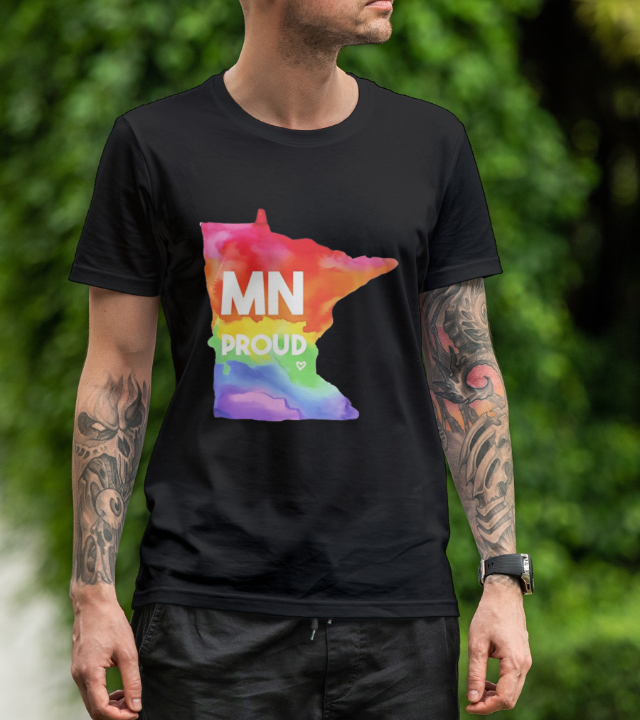 MN Proud Rainbow Heart Minnesota Map T-Shirt