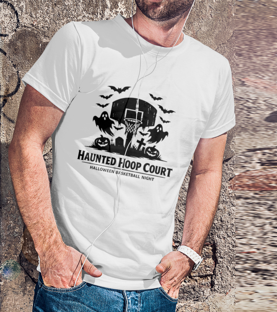 Halloween Haunted Hoop Court Spooky Pumpkin Basketball Night T-Shirt