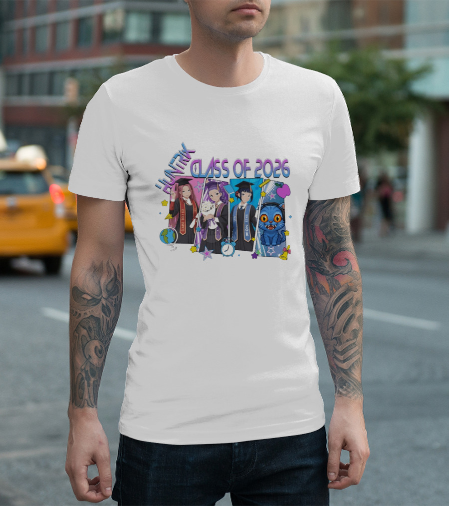 Huntik Class Of 2026 Graduation Celebration With Anime Characters And Cat T-Shirt