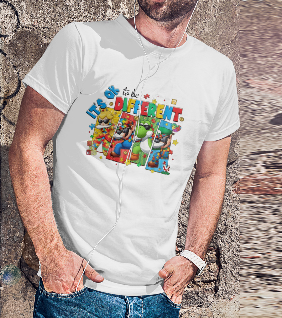 It's Okay To Be Different Mario Super Autism Characters Puzzle T-Shirt