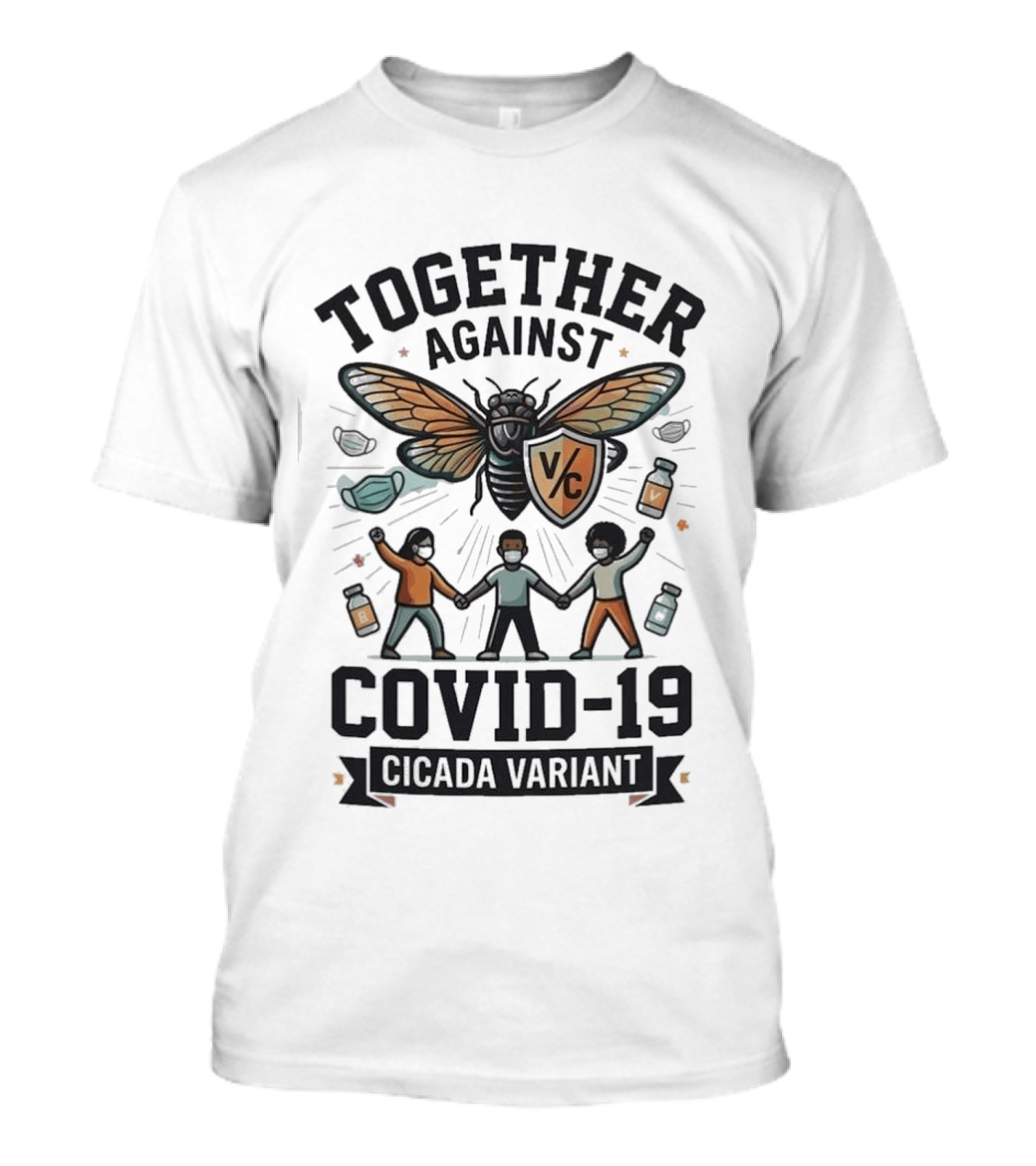 Together Against COVID 19 Cicada Variant Mask And Vaccine Unity T-Shirt