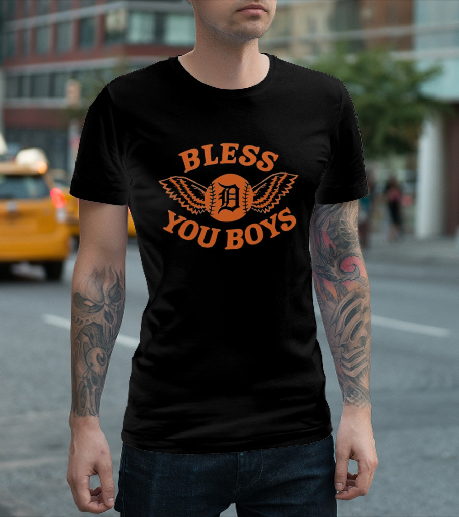 Detroit Tigers D Logo Bless You Boys Wings T-Shirt