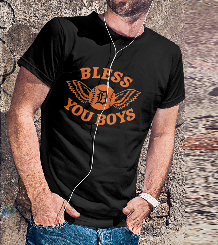 Detroit Tigers D Logo Bless You Boys Wings T-Shirt