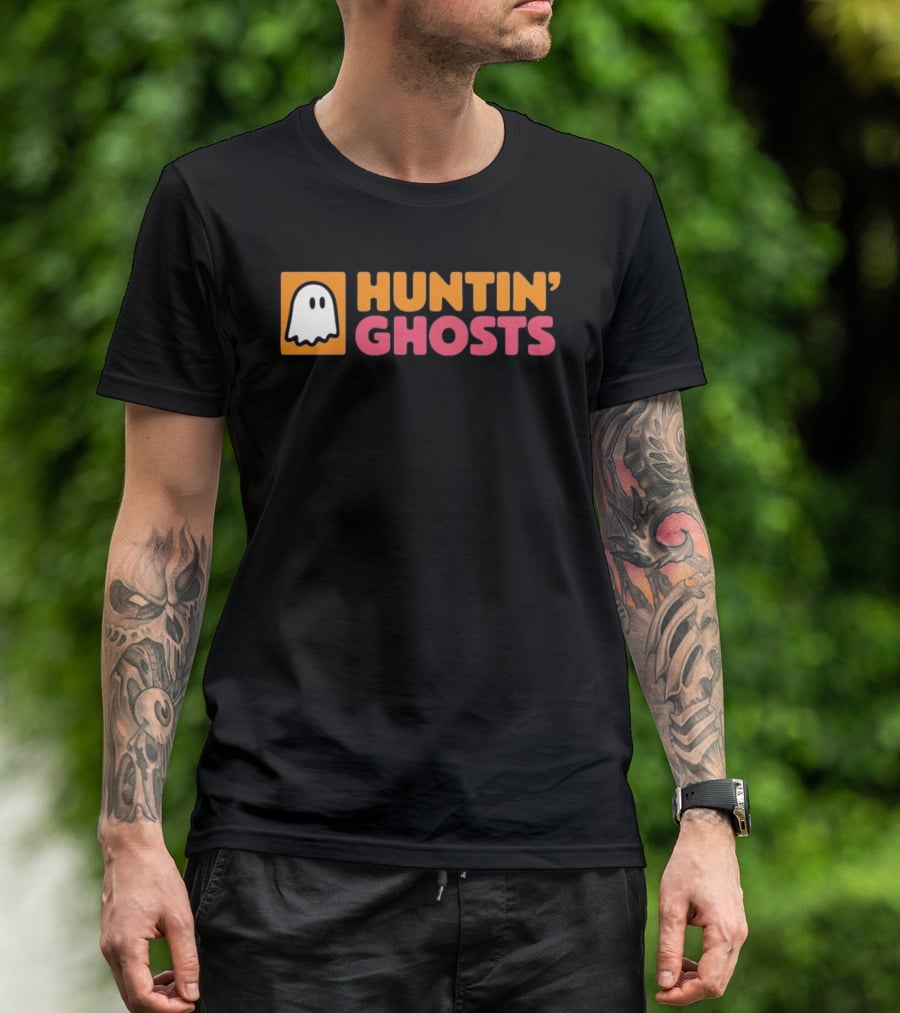 Huntin' Ghosts Halloween White Ghost Icon On Orange T-Shirt
