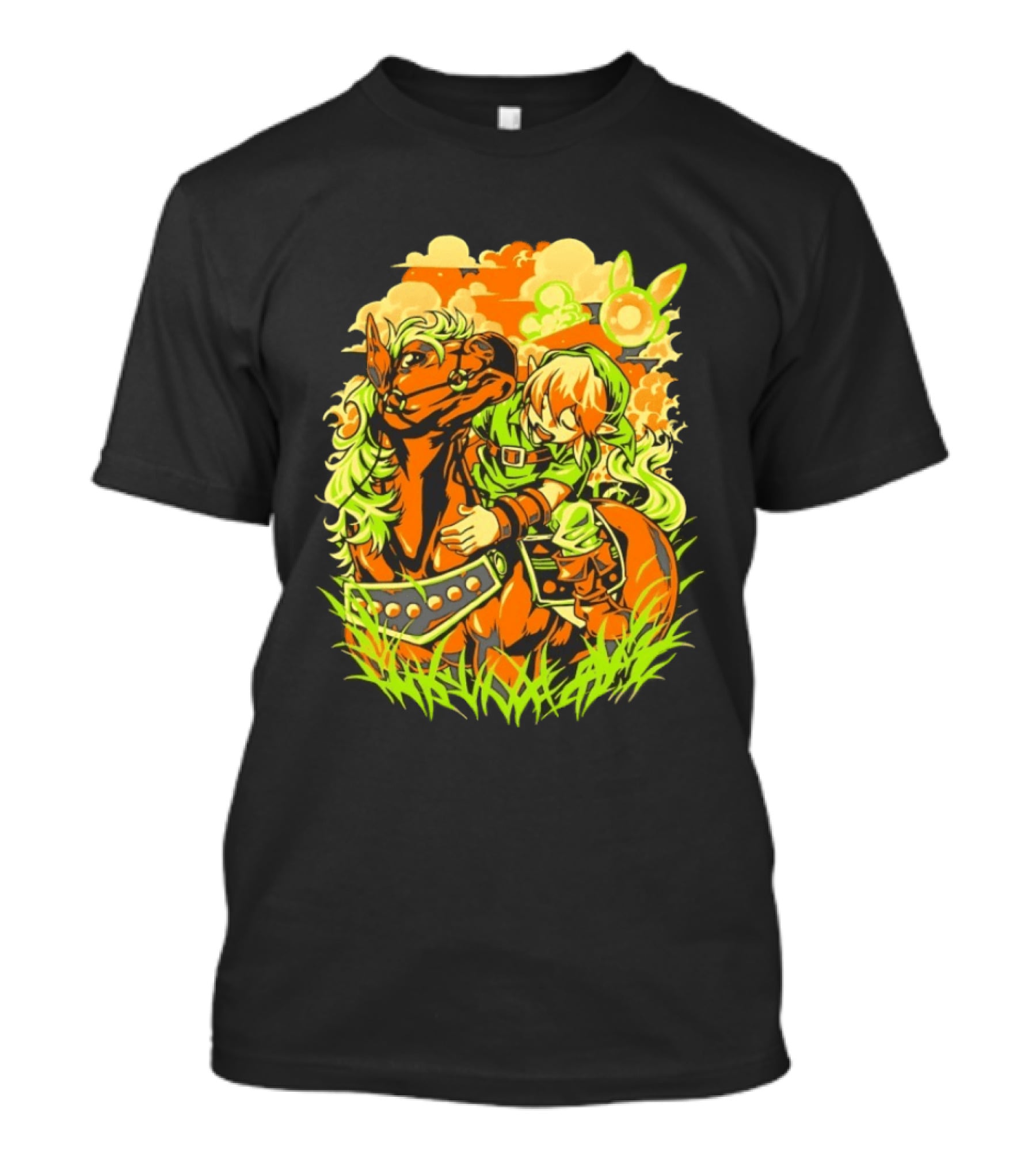 Link Epona Navi Fields Retro Gaming Adventure Fantasy T-Shirt