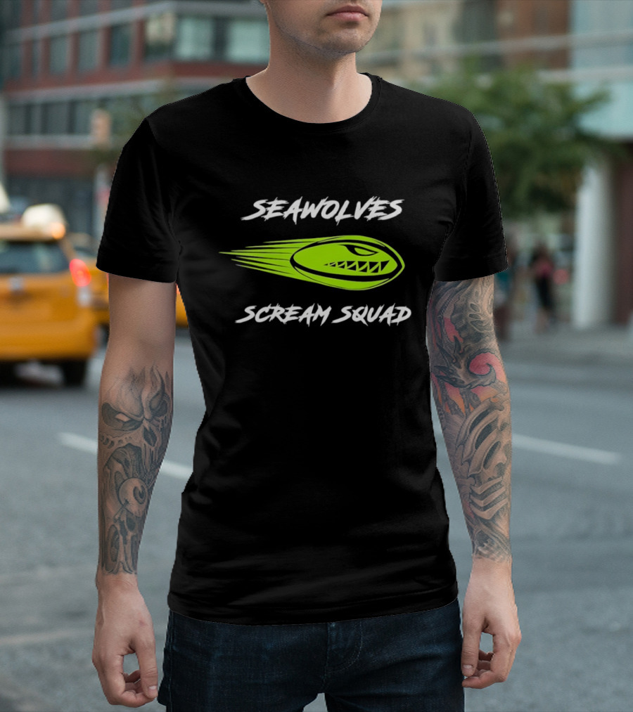 Seawolves Scream Squad Rugby Branding Lime Green Fierce T-Shirt