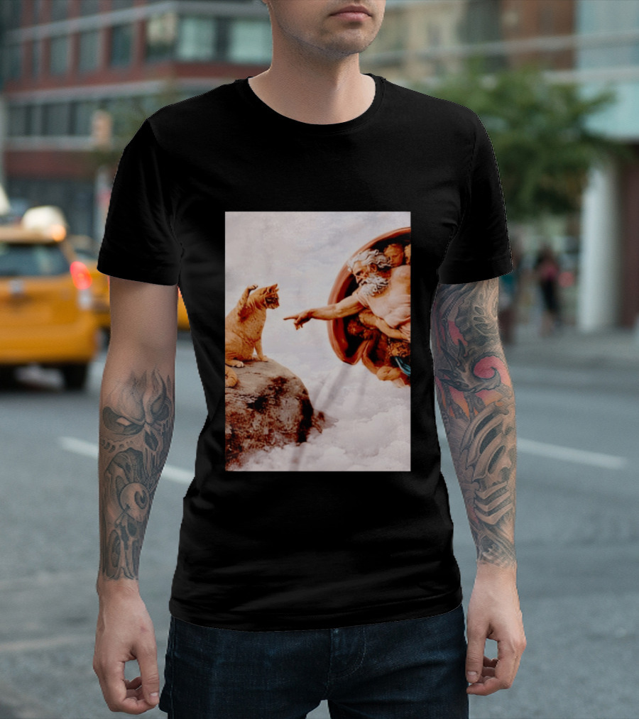 The Creation Of Cat Michelangelo Parody Cats Touching Paws T-Shirt