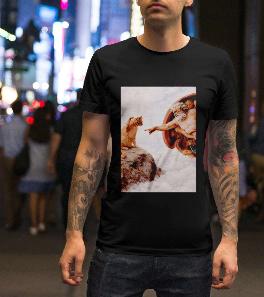The Creation Of Cat Michelangelo Parody Cats Touching Paws T-Shirt
