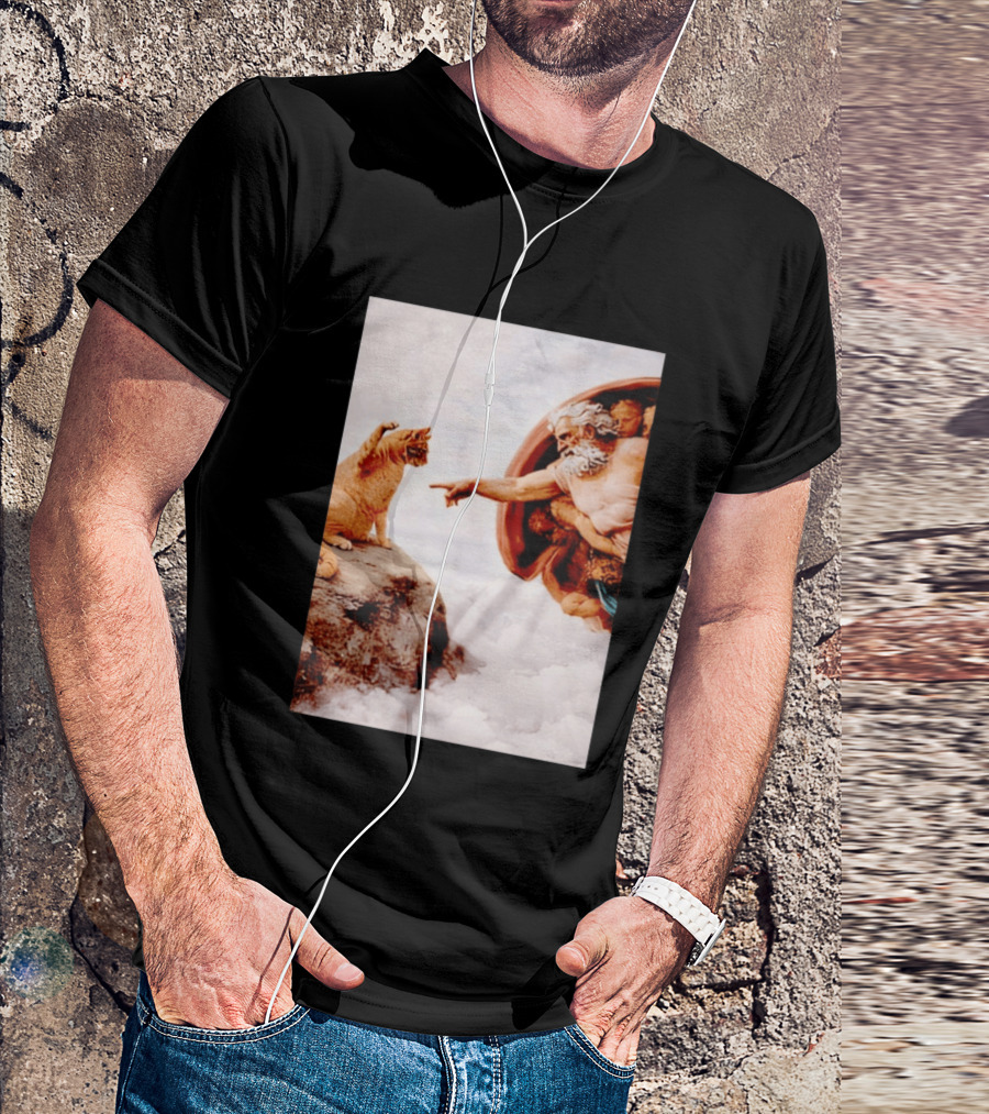 The Creation Of Cat Michelangelo Parody Cats Touching Paws T-Shirt