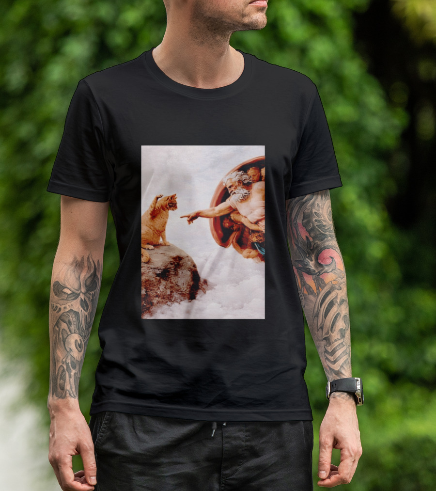 The Creation Of Cat Michelangelo Parody Cats Touching Paws T-Shirt