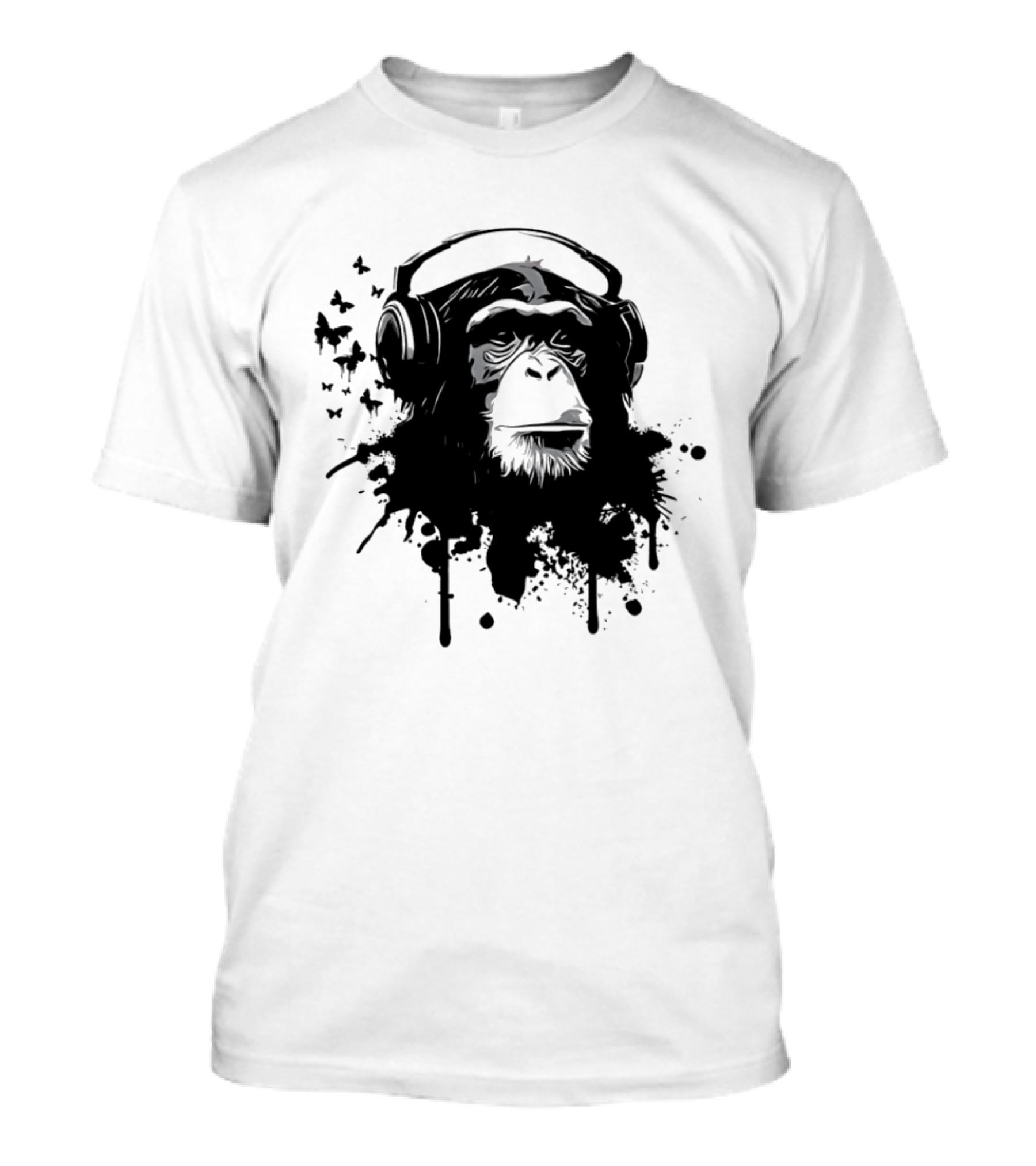 Monkey Headphones Street Art Splatter T-Shirt