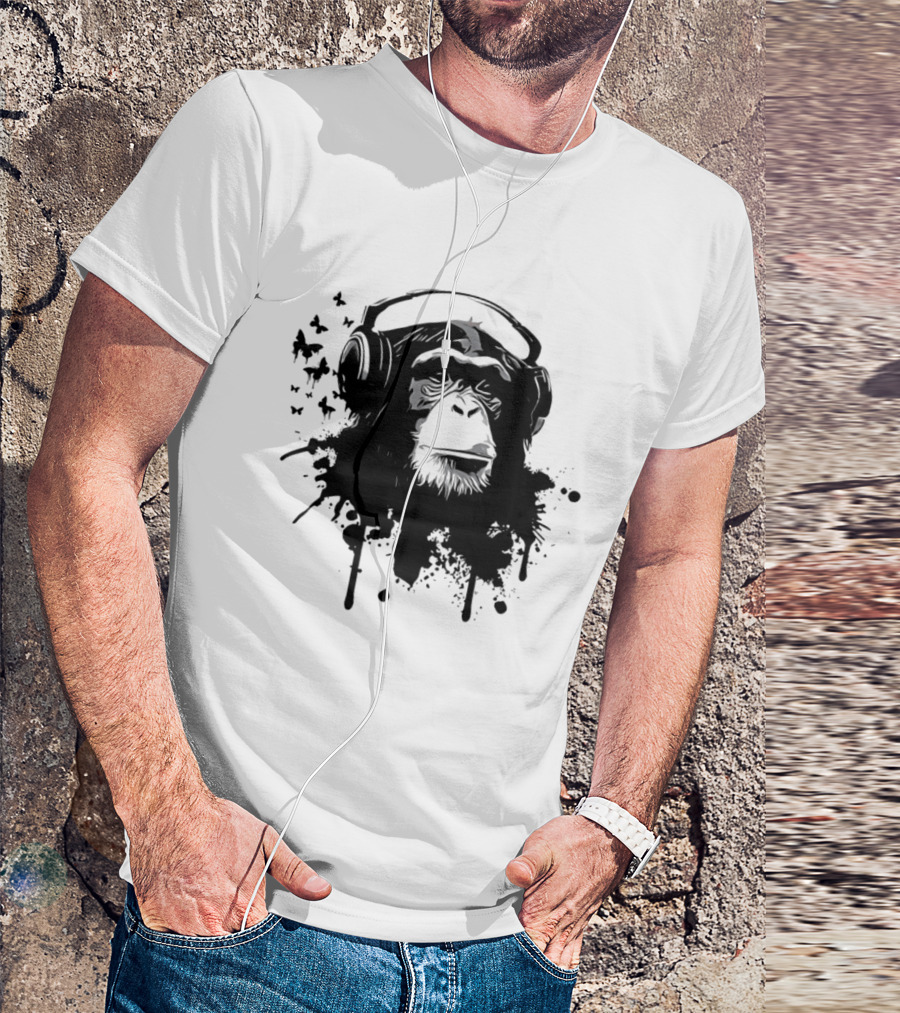 Monkey Headphones Street Art Splatter T-Shirt