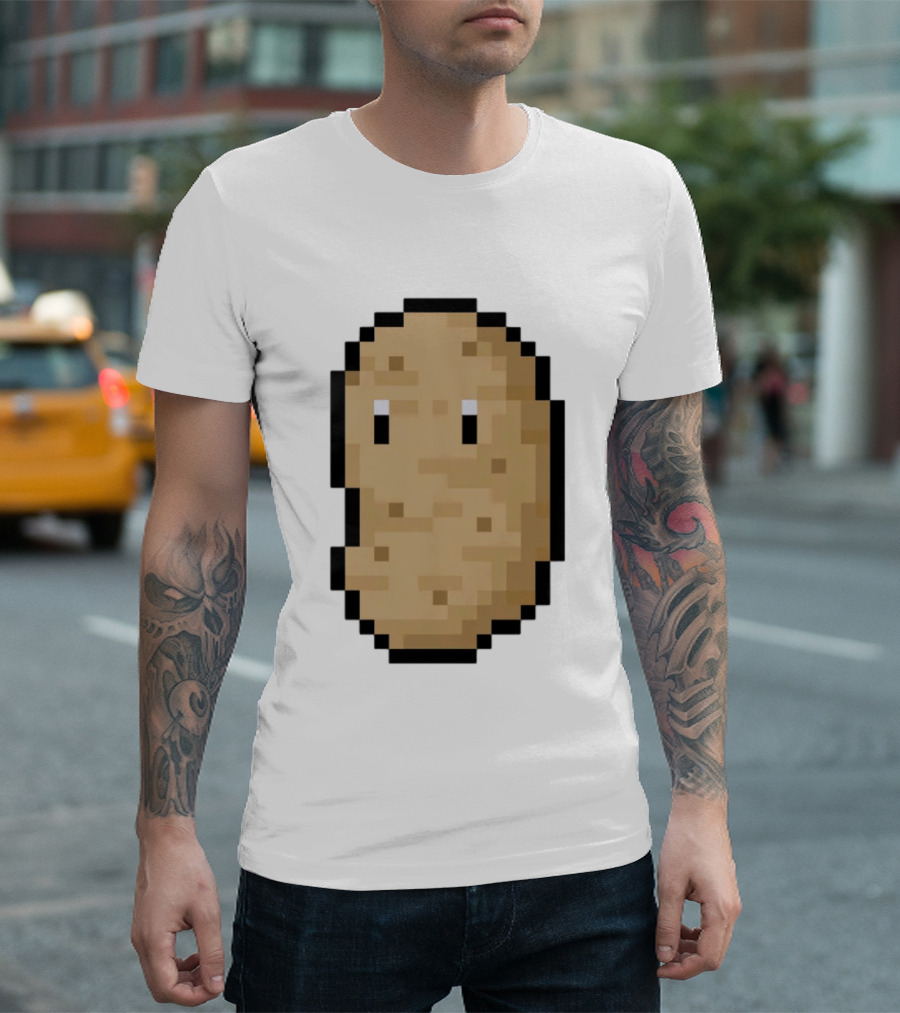 Pixelated Potato Meme Block Style Retro Gaming Humor T-Shirt