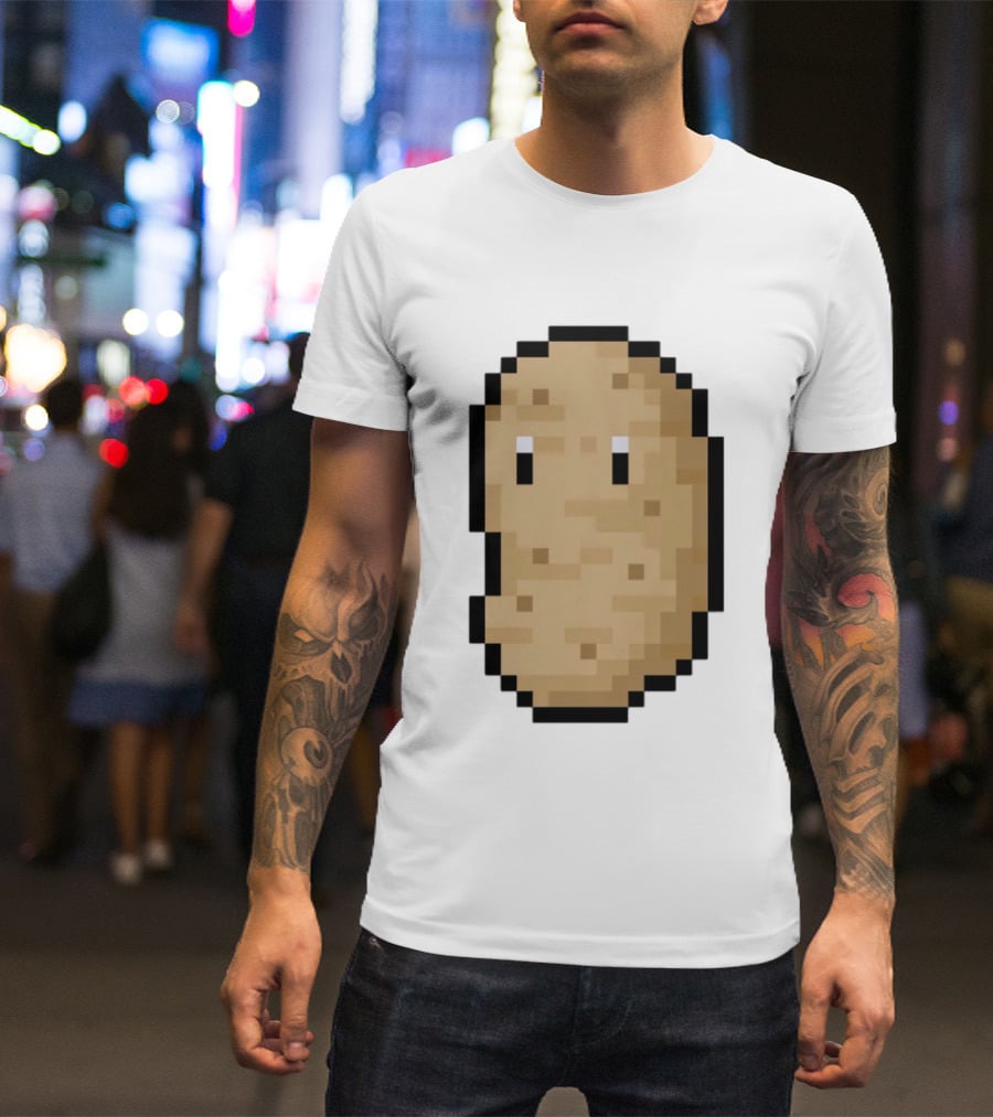 Pixelated Potato Meme Block Style Retro Gaming Humor T-Shirt