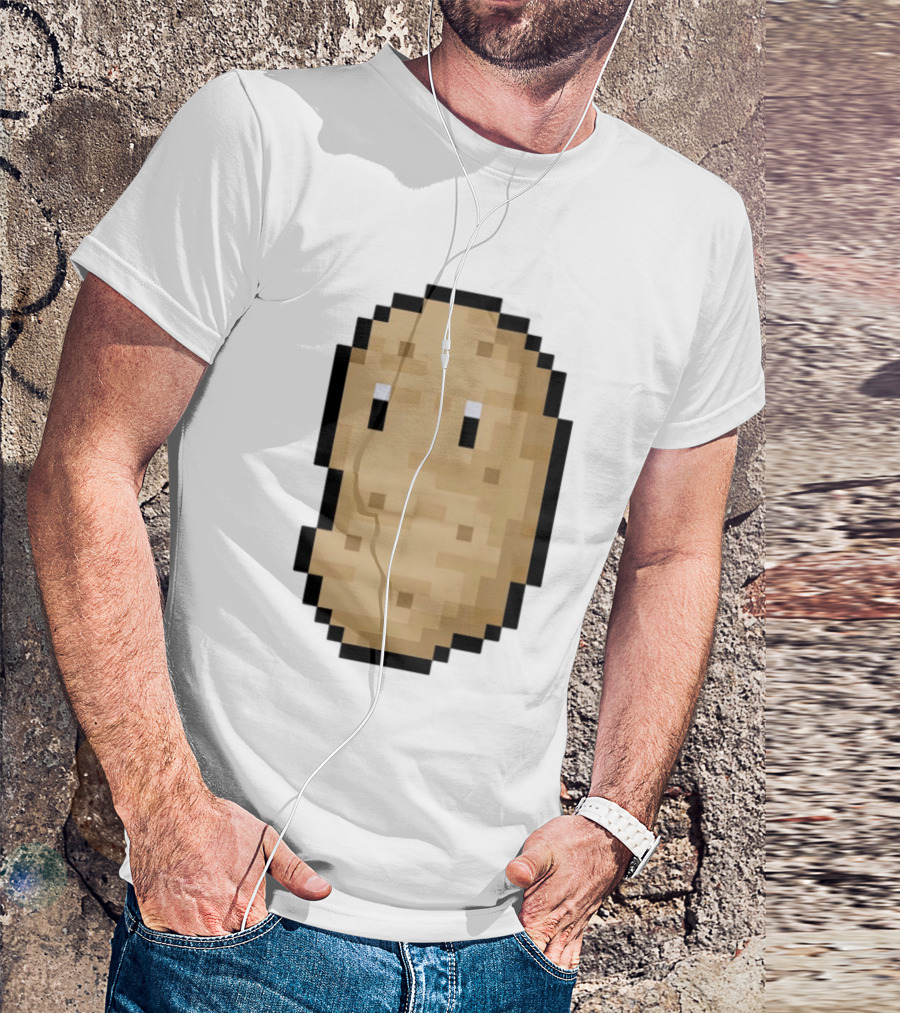 Pixelated Potato Meme Block Style Retro Gaming Humor T-Shirt