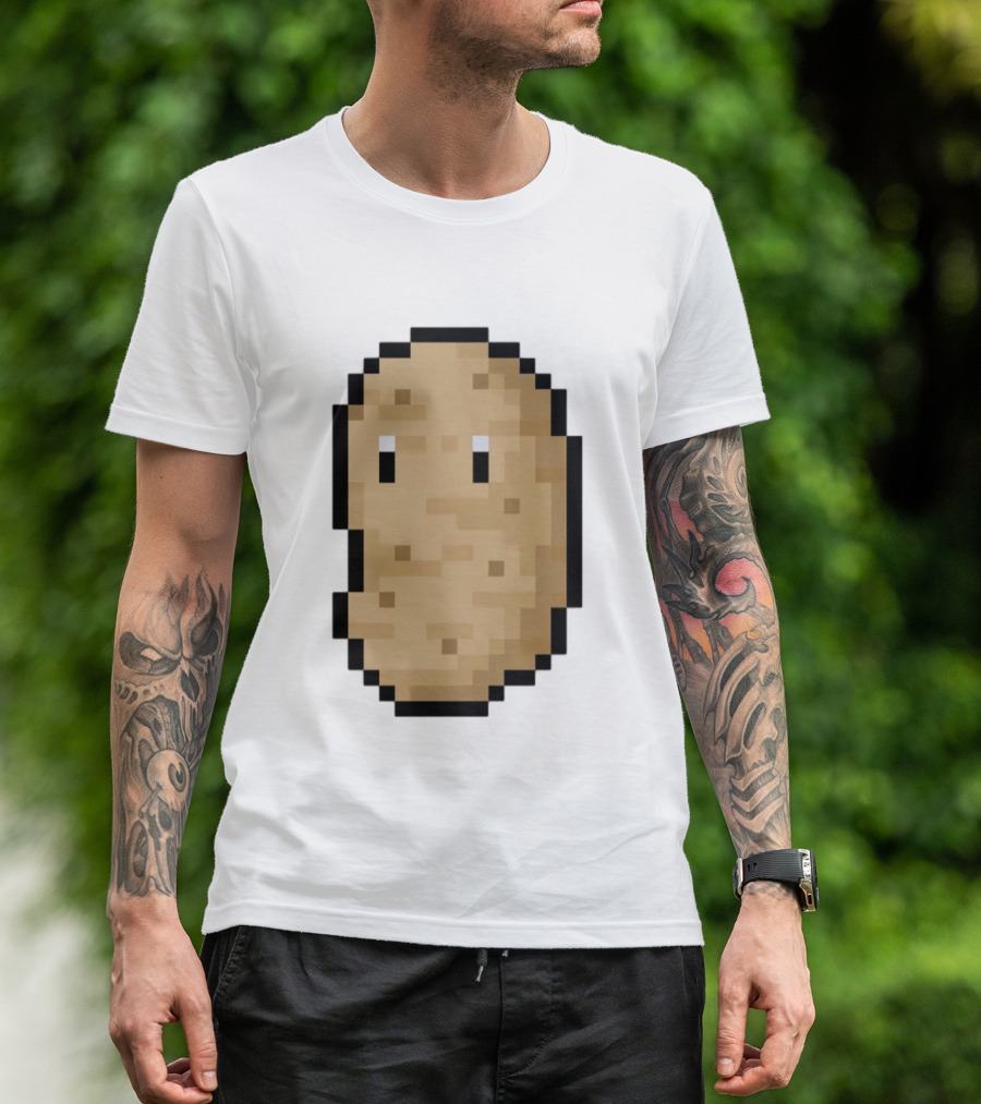 Pixelated Potato Meme Block Style Retro Gaming Humor T-Shirt