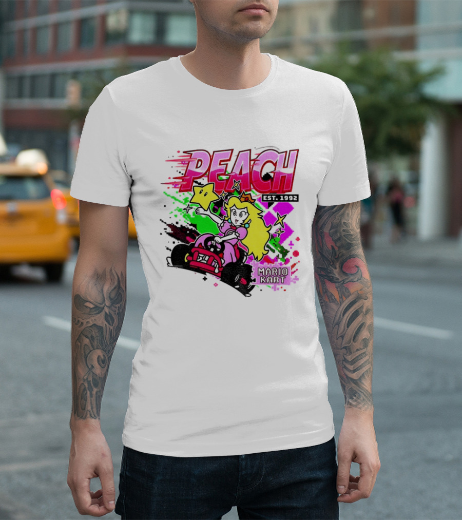 Peach Mario Kart Princess Riding With Star Power Est 1992 T-Shirt