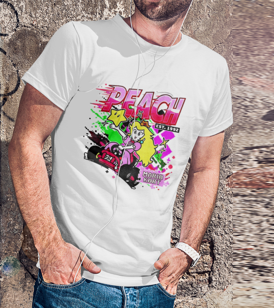 Peach Mario Kart Princess Riding With Star Power Est 1992 T-Shirt