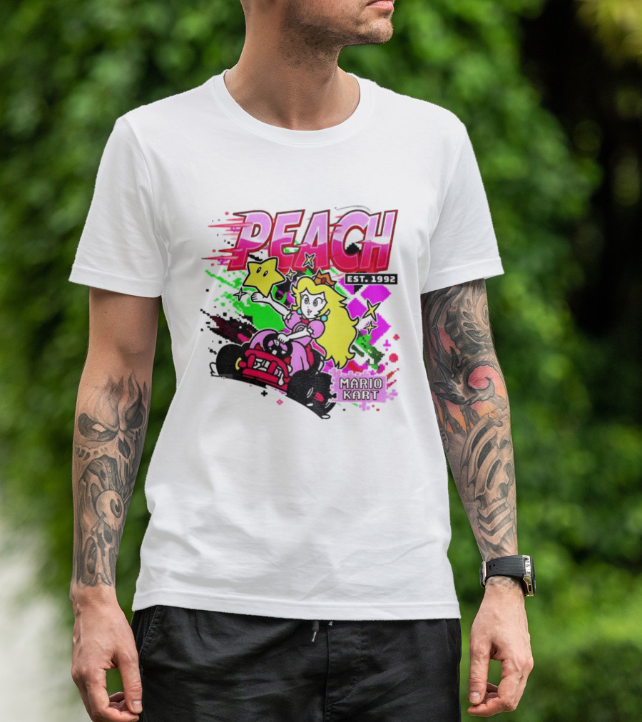 Peach Mario Kart Princess Riding With Star Power Est 1992 T-Shirt