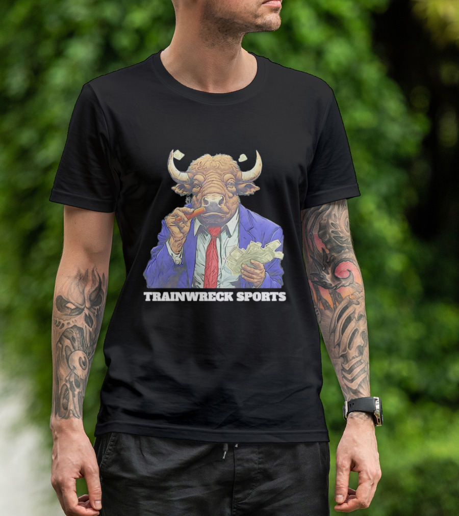 Bison Trainwreck Sports Business Suit Dollar Bills Cigar T-Shirt