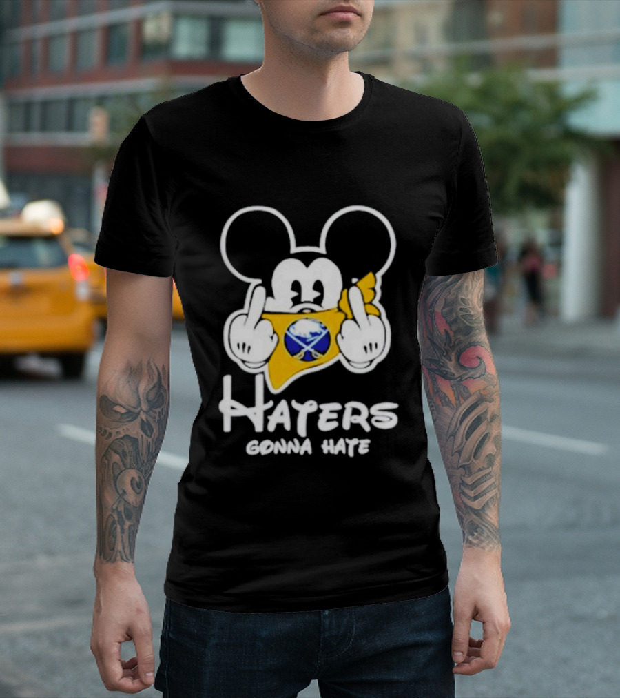 Buffalo Sabres Mickey Haters Gonna Hate Middle Finger Hockey Fan T-Shirt