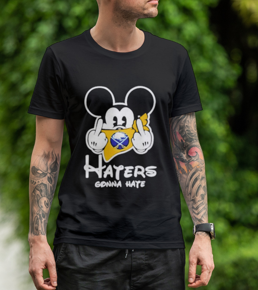 Buffalo Sabres Mickey Haters Gonna Hate Middle Finger Hockey Fan T-Shirt