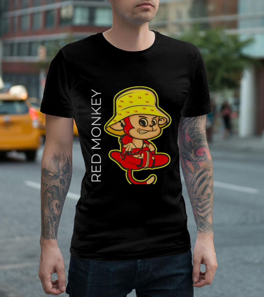 PA Red Monkey Cartoon With Yellow Hat T-Shirt