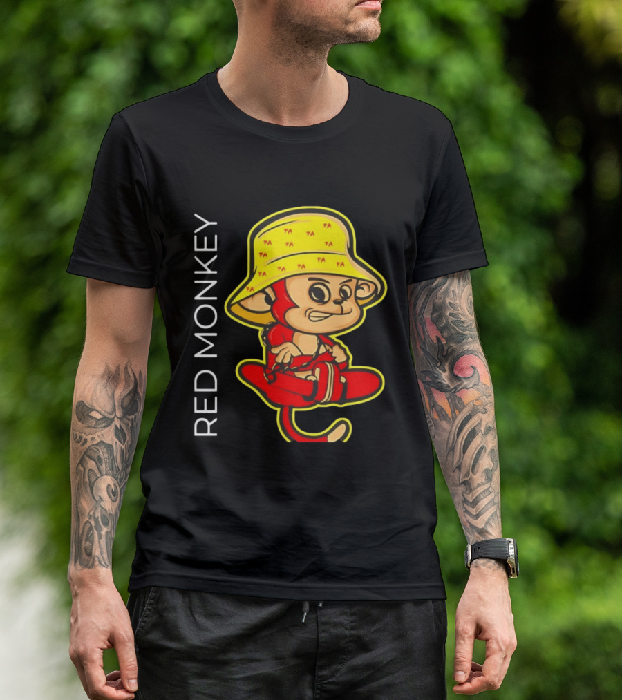 PA Red Monkey Cartoon With Yellow Hat T-Shirt