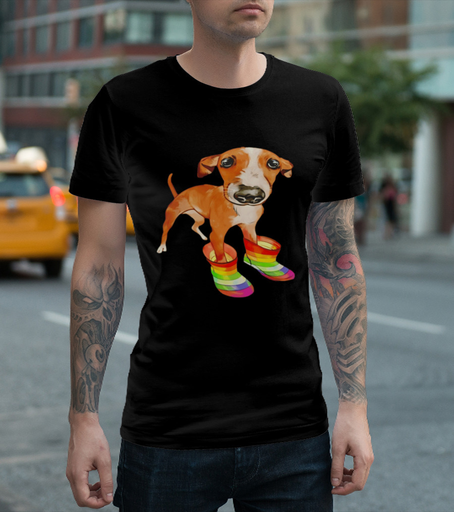 Doggie Rainbow Rainboots Puppy In Colorful Boots T-Shirt