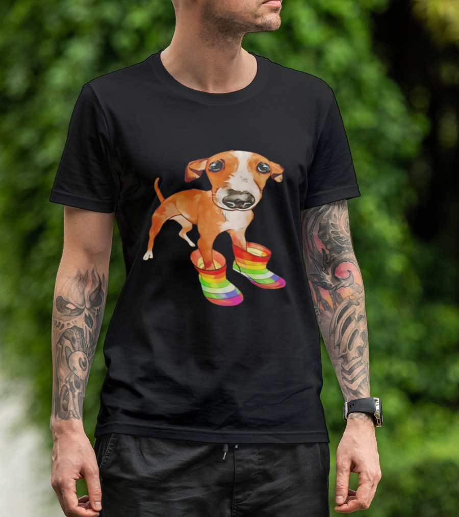Doggie Rainbow Rainboots Puppy In Colorful Boots T-Shirt