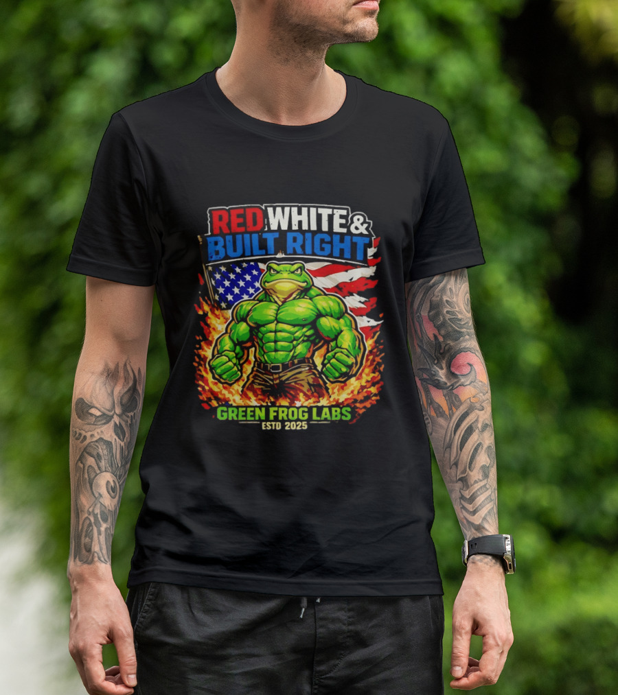Red White & Built Right Green Frog Labs USA Flag ESTD 2025 T-Shirt