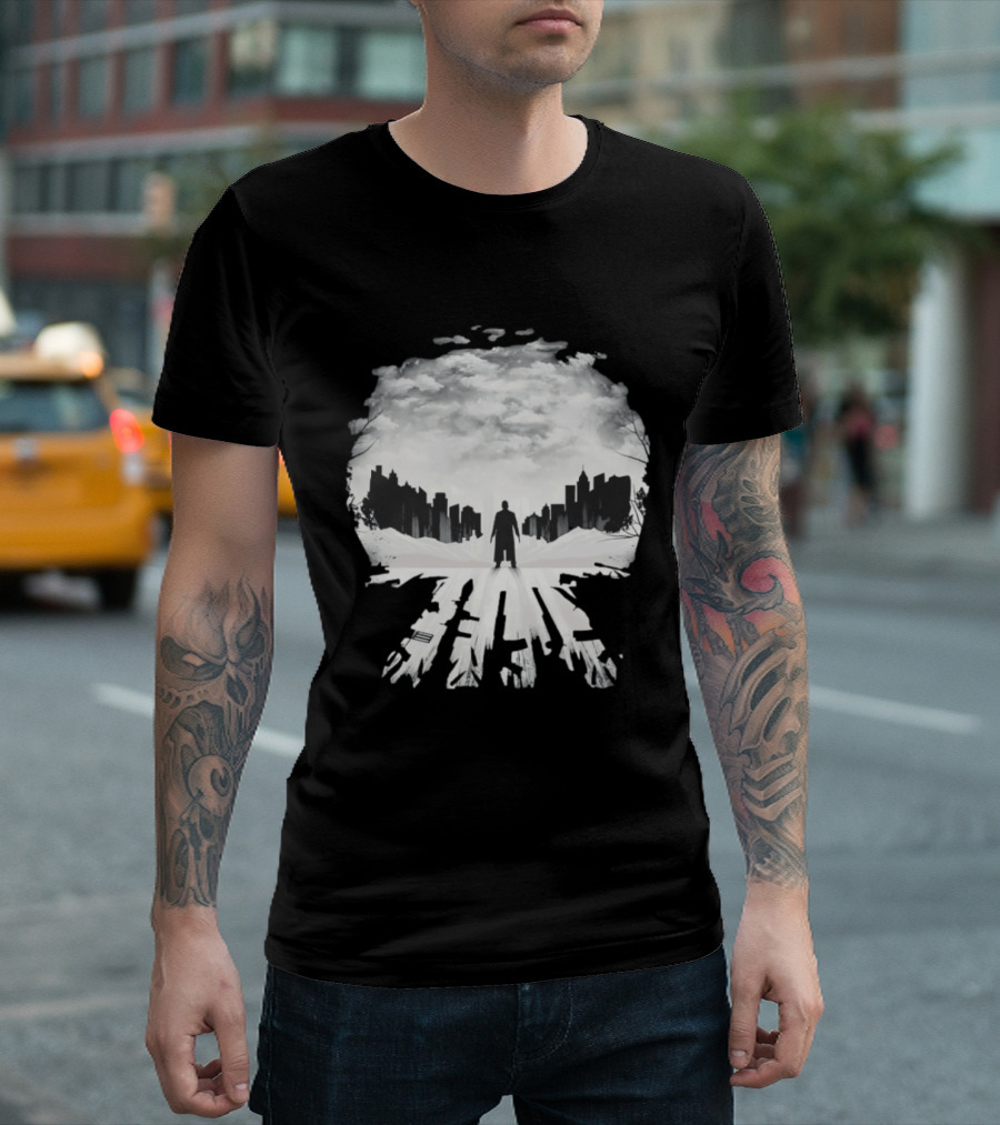 Punisher One Last Kill Urban Silhouette Black And White T-Shirt