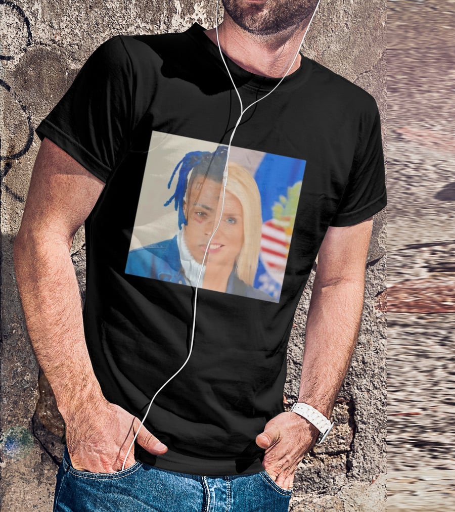 XXXTentacion Pam Bondi Split Image Face Half Blue Dreads Tattoos American Flag T-Shirt
