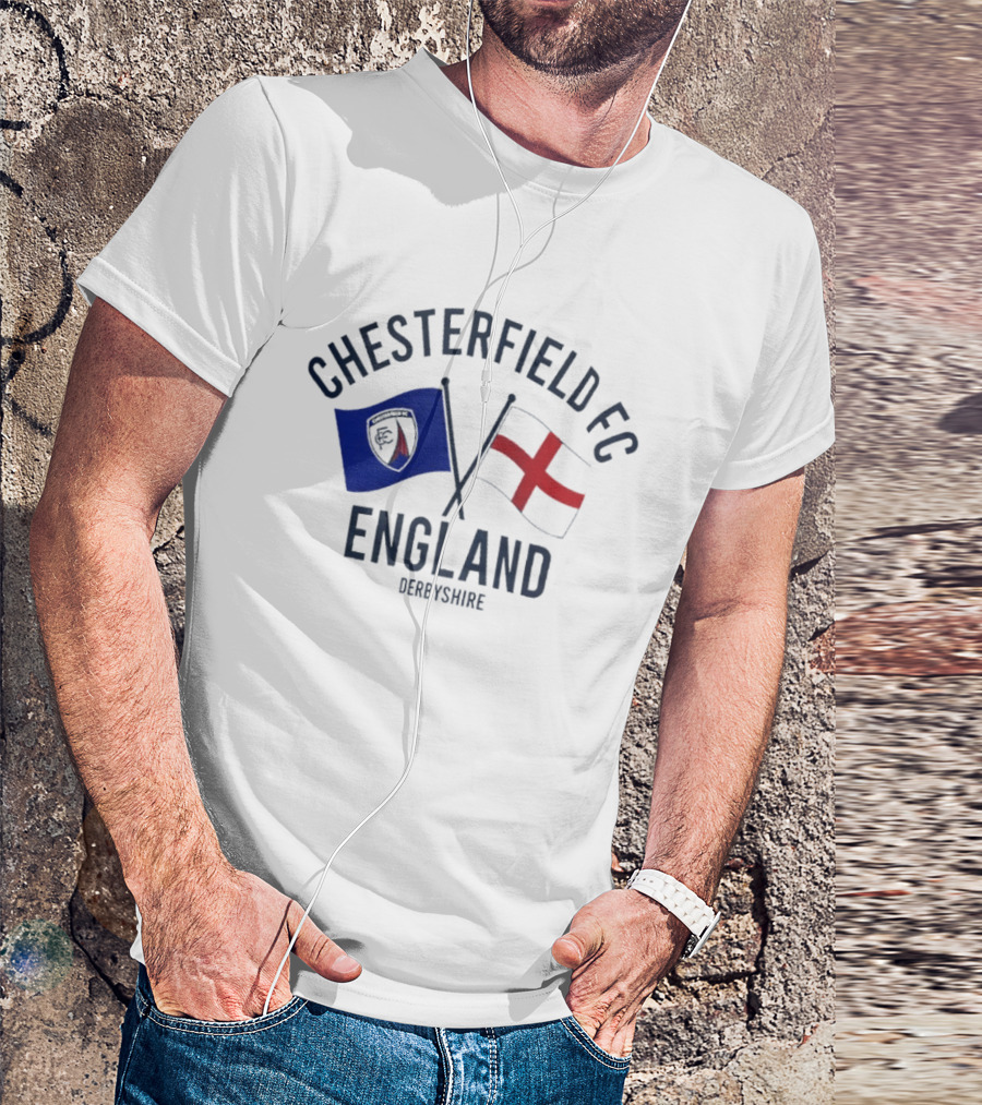 Chesterfield FC England Derbyshire Crossed Flags T-Shirt