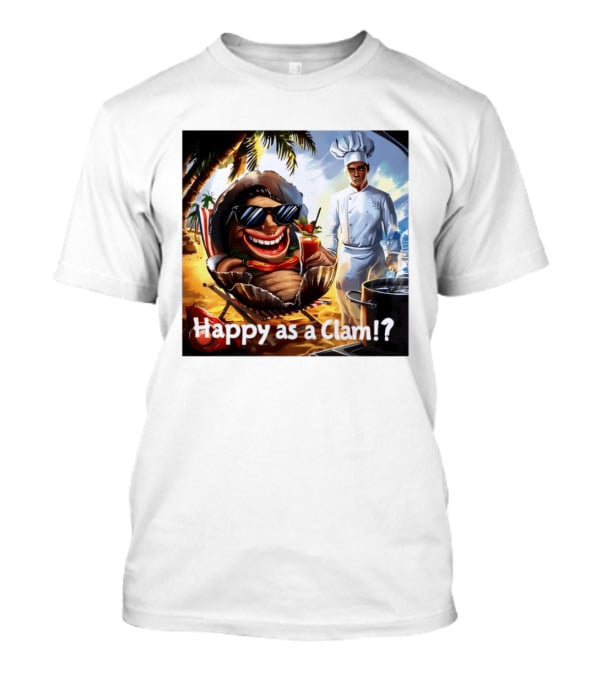 Happy As A Clam Beach Cartoon Chef Cooking Vacation Vibes T-Shirt