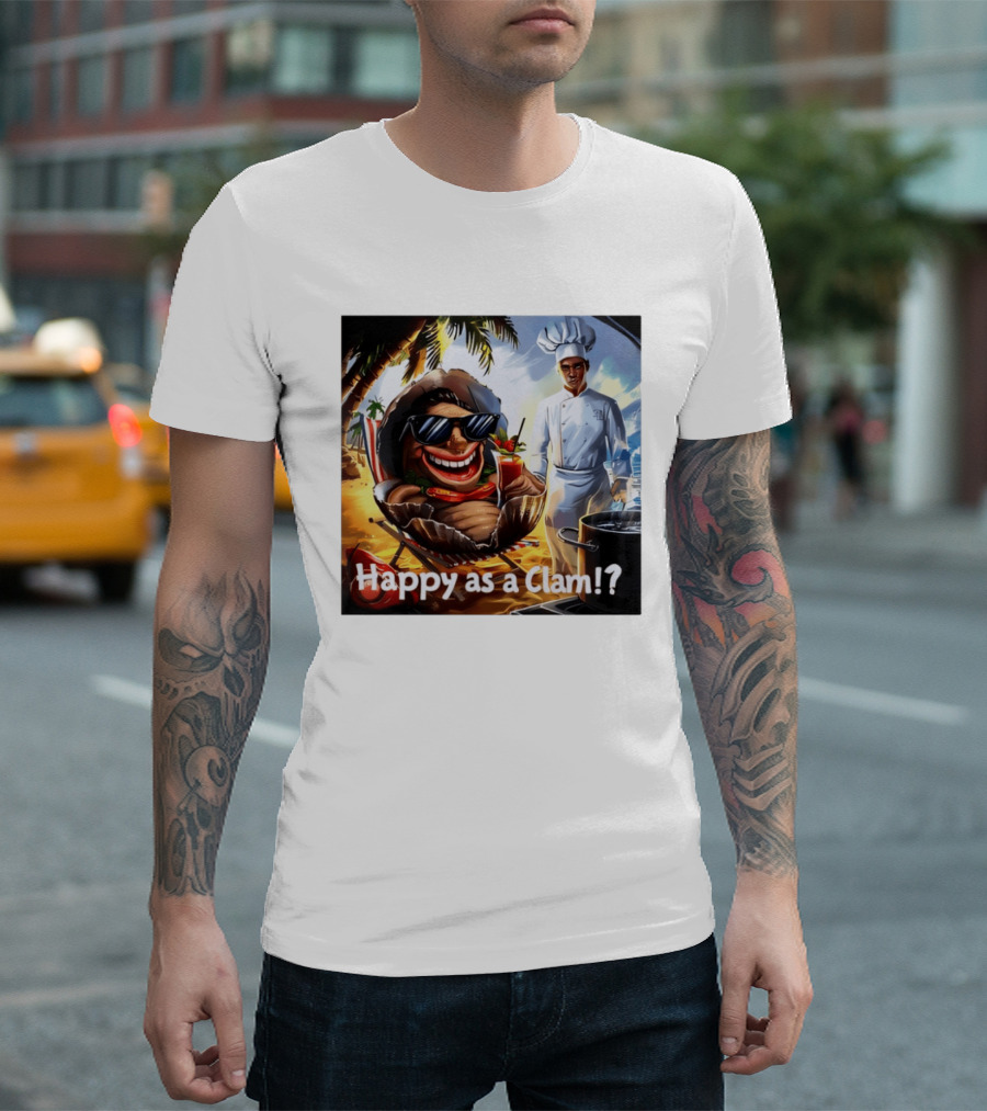 Happy As A Clam Beach Cartoon Chef Cooking Vacation Vibes T-Shirt