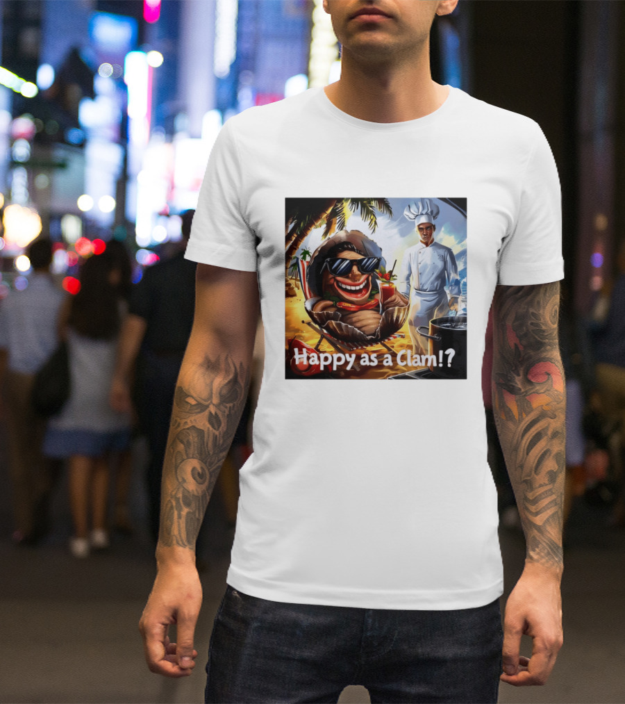 Happy As A Clam Beach Cartoon Chef Cooking Vacation Vibes T-Shirt