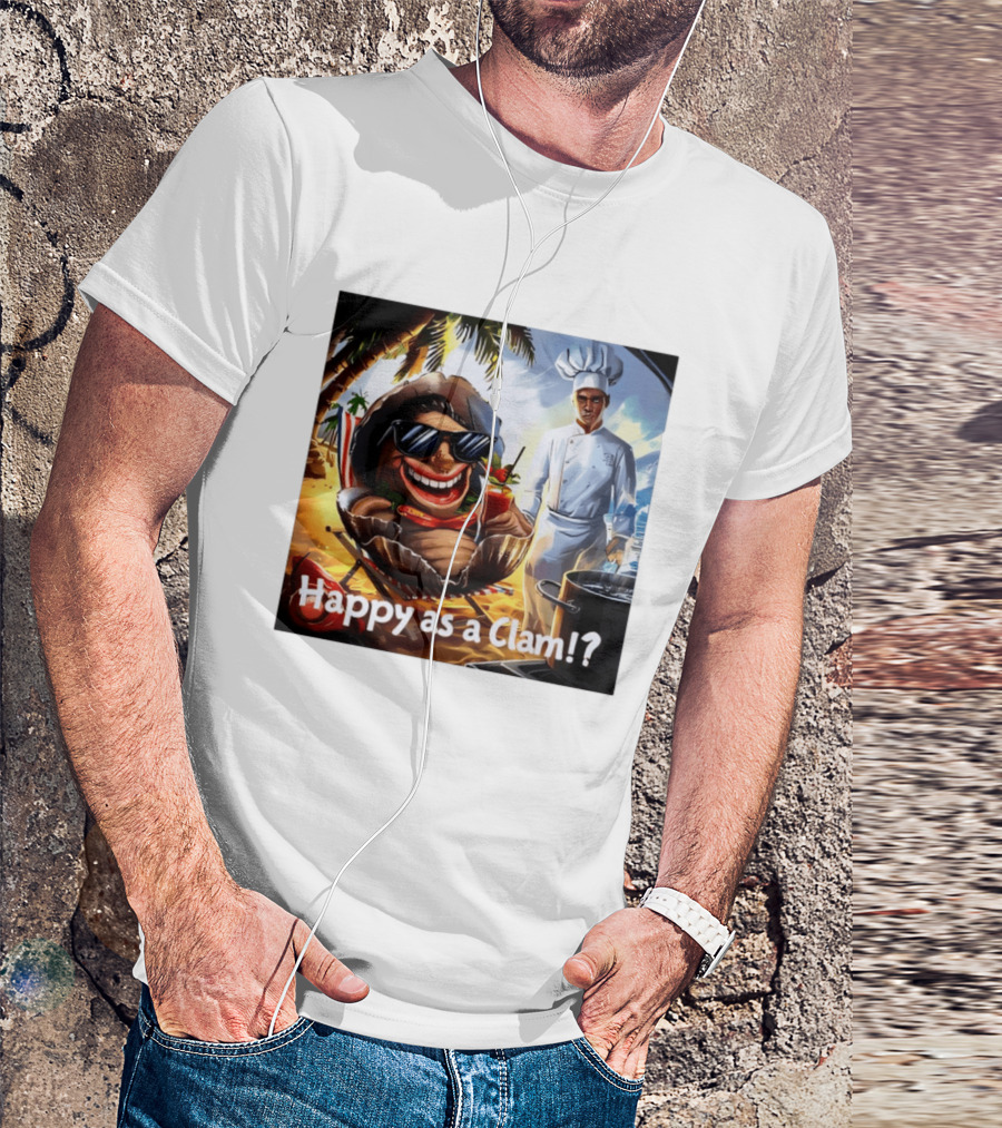 Happy As A Clam Beach Cartoon Chef Cooking Vacation Vibes T-Shirt