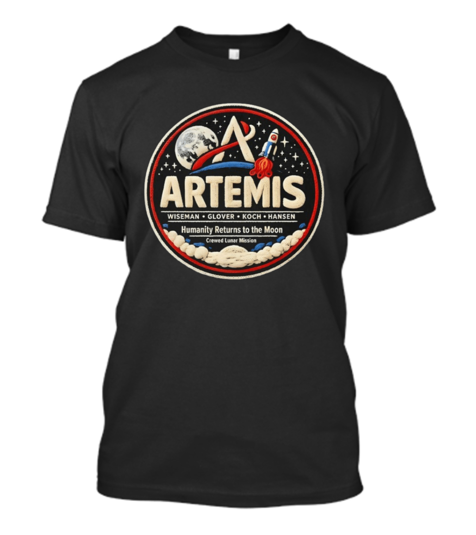 Artemis Wiseman Glover Koch Hansen Humanity Returns To The Moon Crewed Lunar Mission T-Shirt