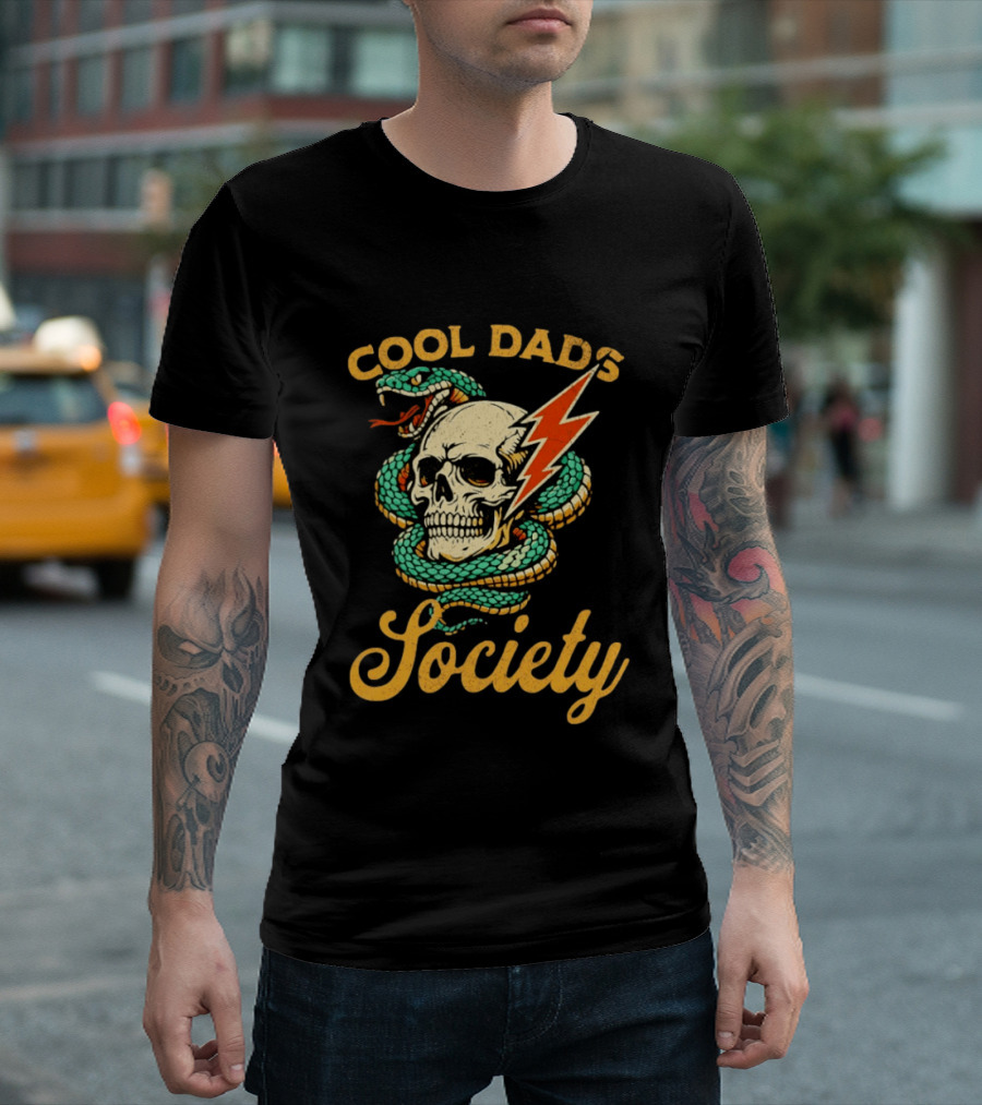 Cool Dads Society Skull Snake Lightning Bolt T-Shirt
